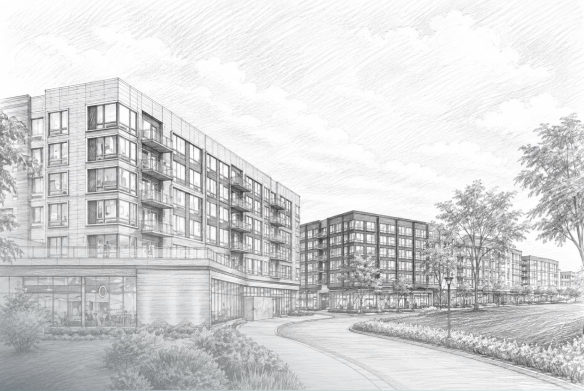Architectural rendering of the waterfront multifamily development financed by NewBridge in Yonkers, New York.